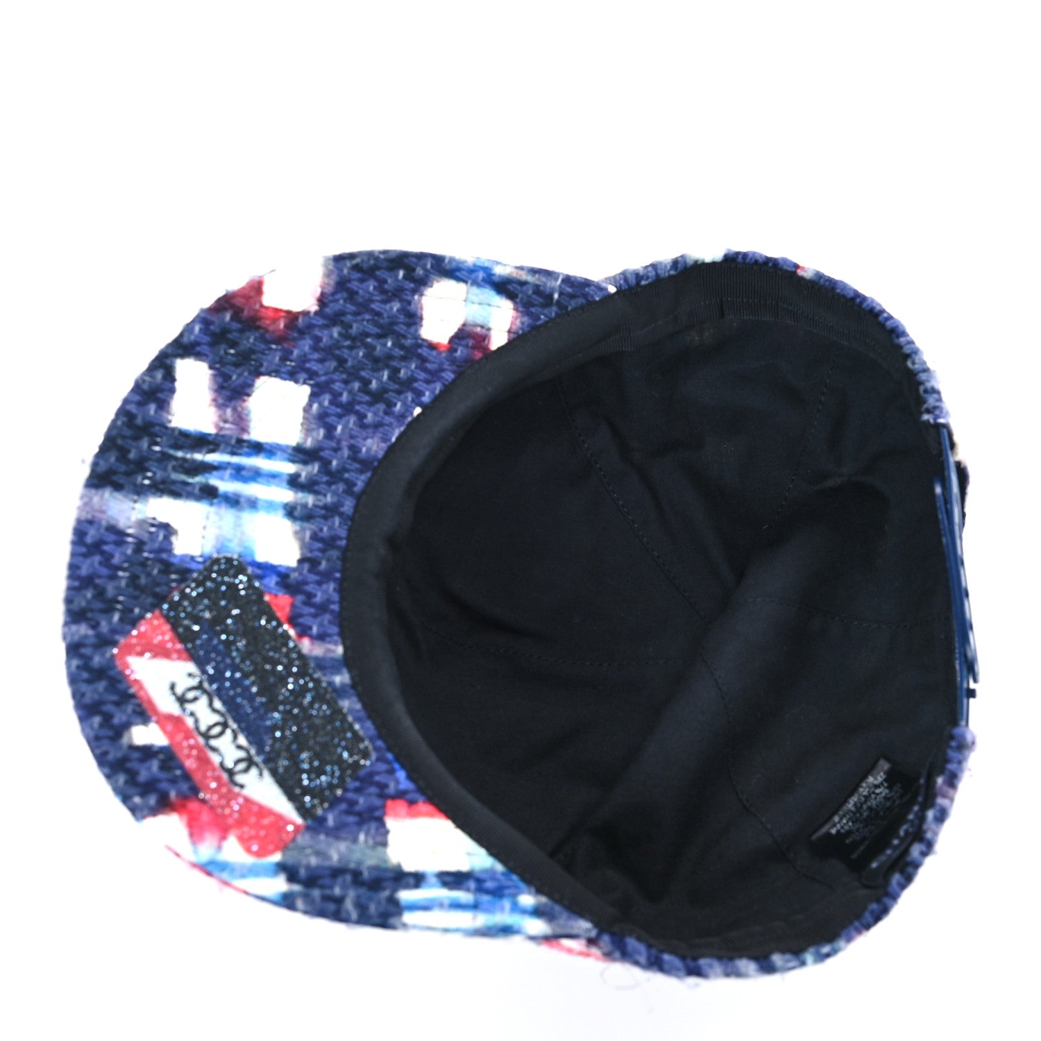 Chanel Tweed Printed Airline CC Cap Hat Red White Blue 6 of 7