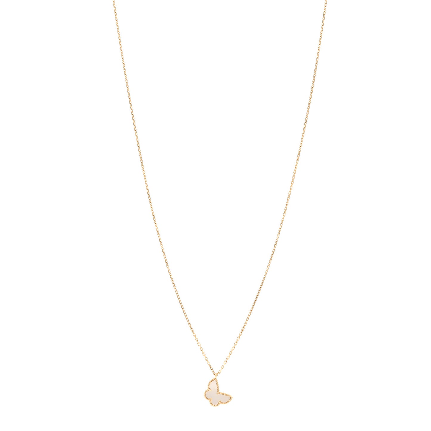 18K Yellow Gold Mother of Pearl Sweet Alhambra Butterfly Pendant Necklace