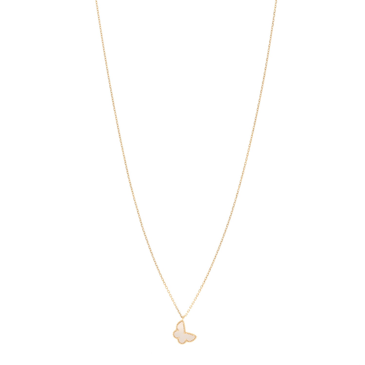 Van Cleef & Arpels 18K Yellow Gold Mother of Pearl Sweet Alhambra Butterfly Pendant Necklace 1 of 4