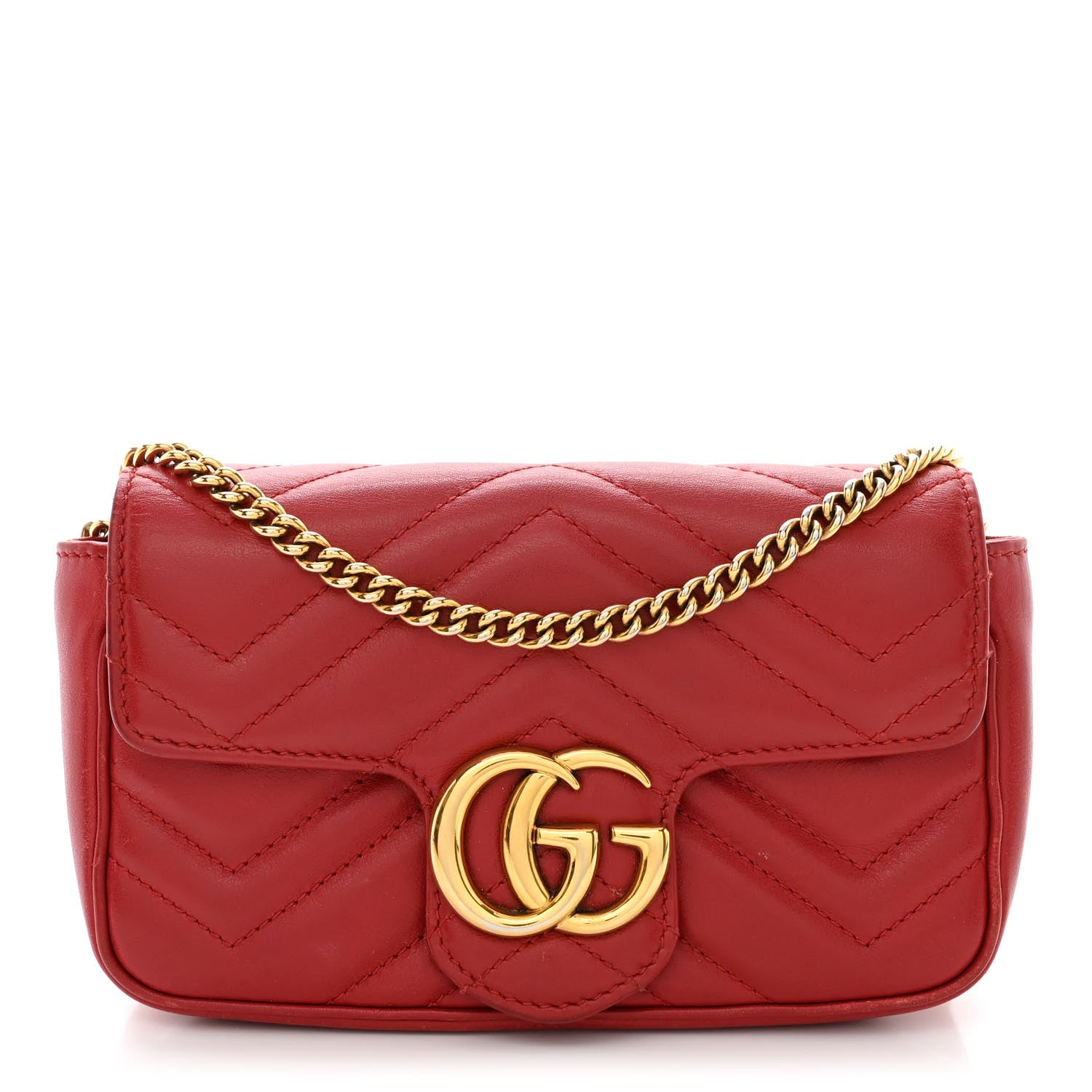 Gucci Calfskin Matelasse Super Mini GG Marmont Shoulder Bag Hibiscus Red 1 of 10