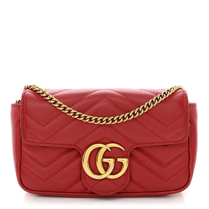 Gucci Calfskin Matelasse Super Mini GG Marmont Shoulder Bag Hibiscus Red 1 of 10