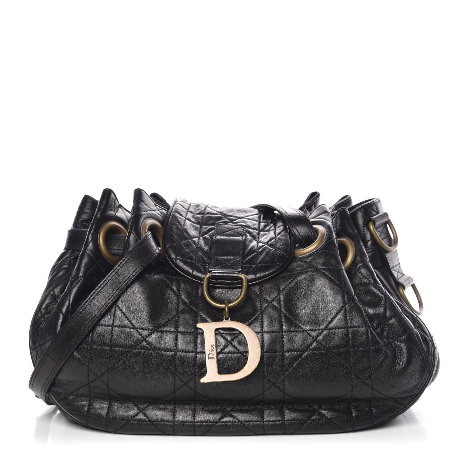 Christian Dior Lambskin Cannage Flap Shoulder Bag Black 1 of 11