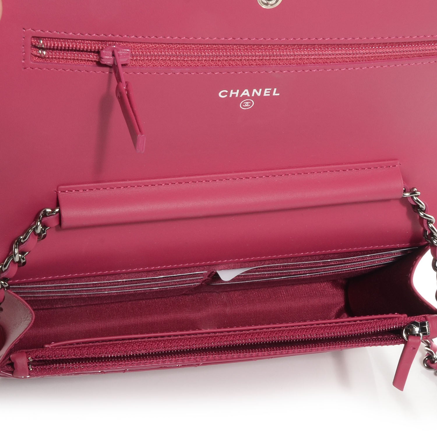 Chanel Patent Quilted Brilliant Wallet On Chain WOC Dark Pink 6 of 8