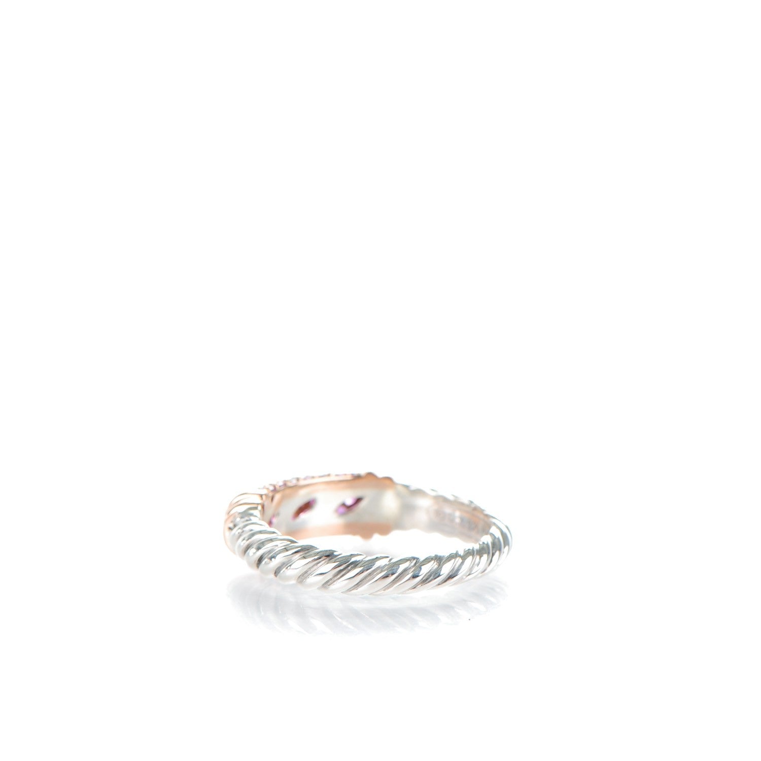 David Yurman Sterling Silver 18K Rose Gold Pink Sapphire Cable Candy Metro Ring 54 7 3 of 6