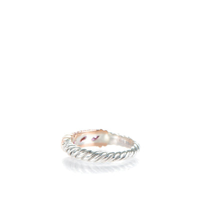 David Yurman Sterling Silver 18K Rose Gold Pink Sapphire Cable Candy Metro Ring 54 7 3 of 6