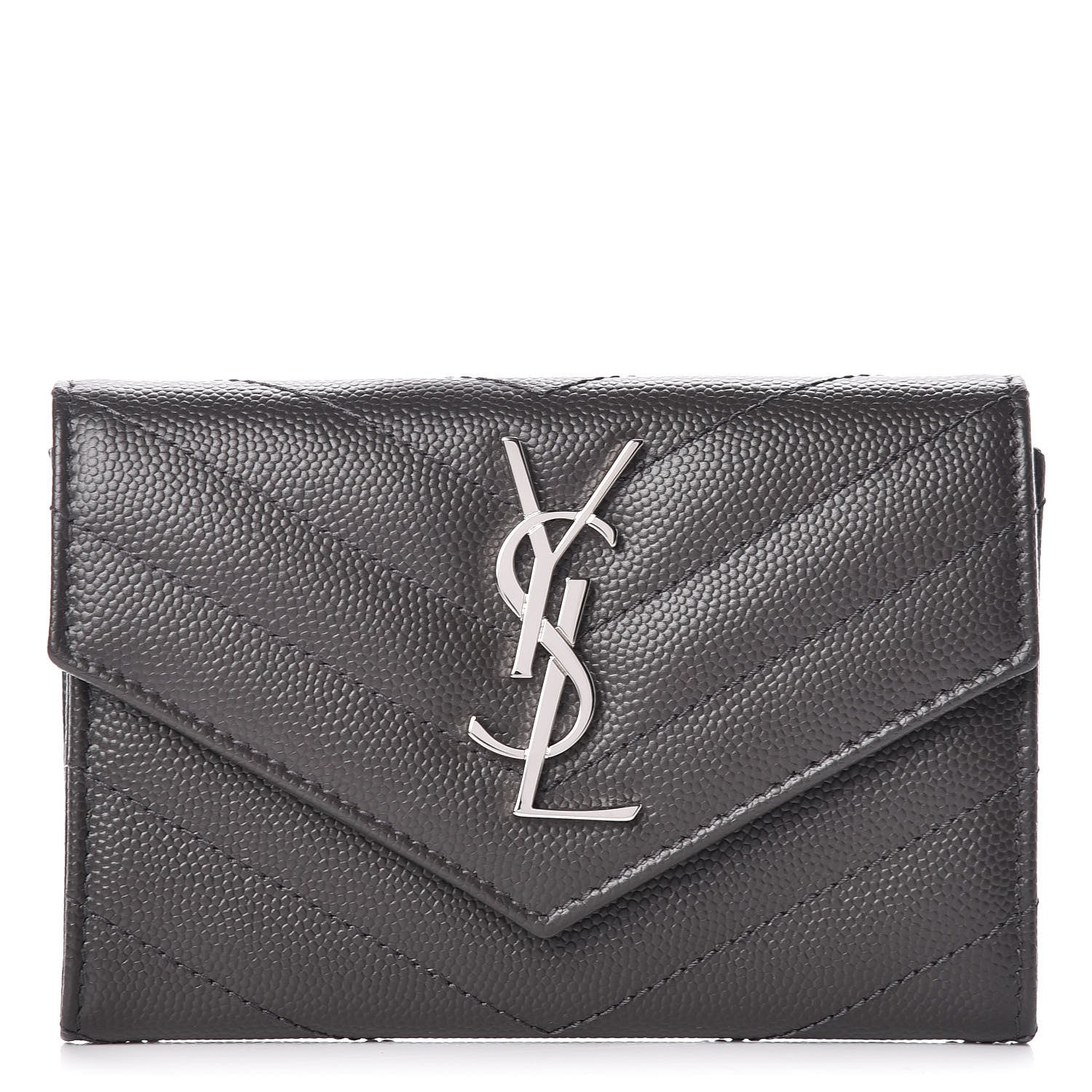 Saint Laurent Grain De Poudre Matelasse Chevron Small Monogram Envelope Wallet Earth 1 of 9