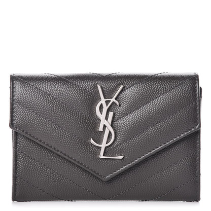 Saint Laurent Grain De Poudre Matelasse Chevron Small Monogram Envelope Wallet Earth 1 of 9