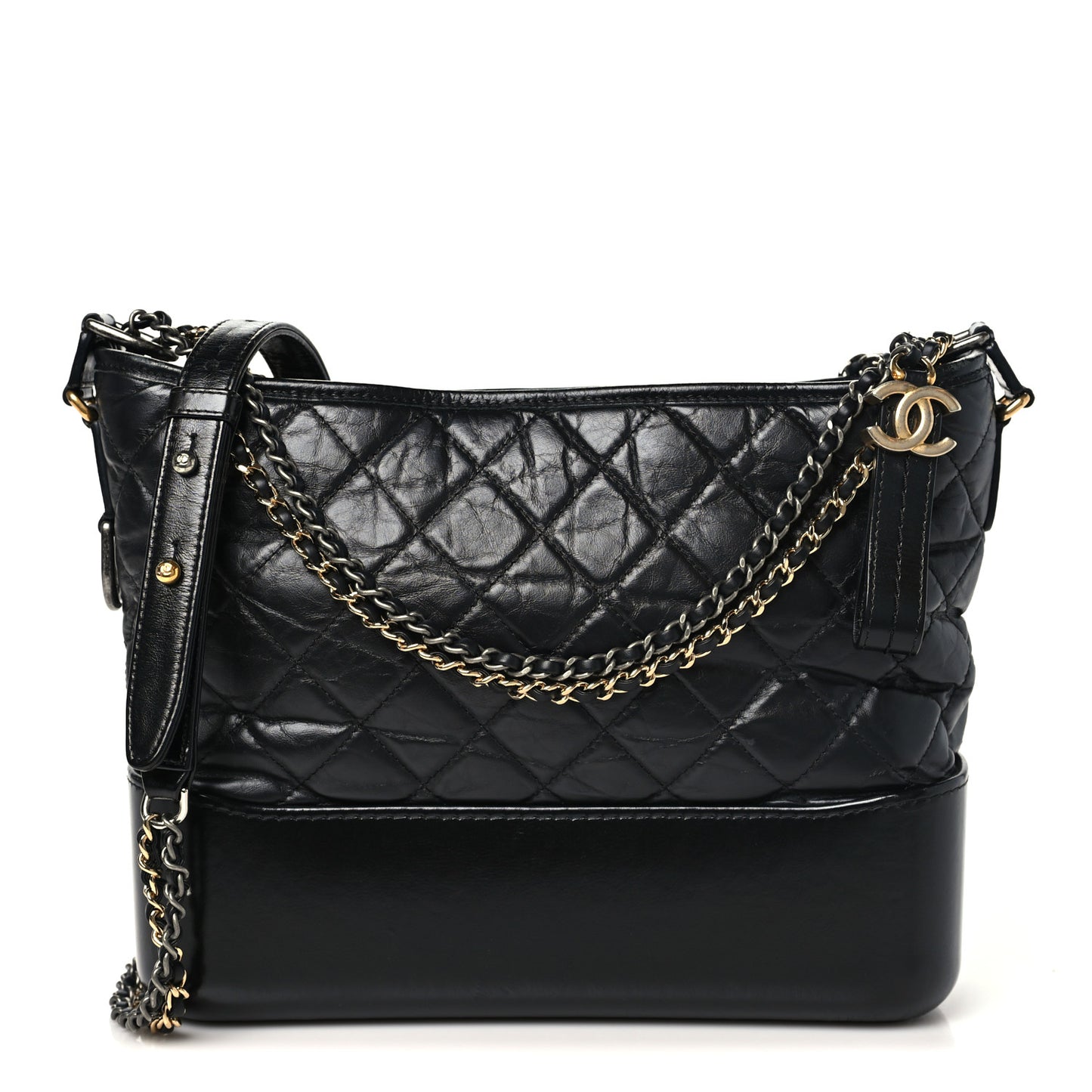 Aged Calfskin Quilted Medium Gabrielle Hobo Black