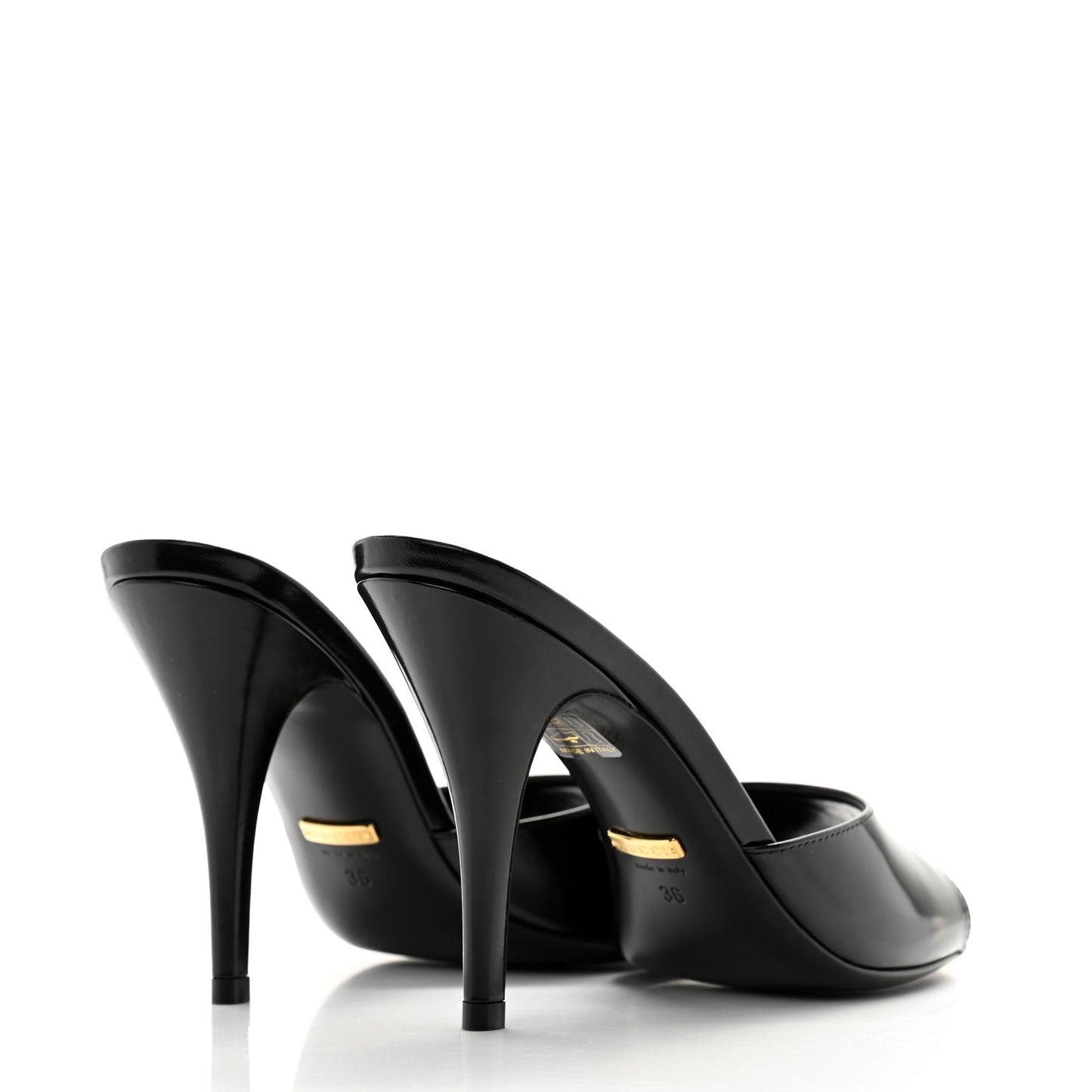 Polished Calfskin Scarlet Mid Heel Slide Sandals 36 Black