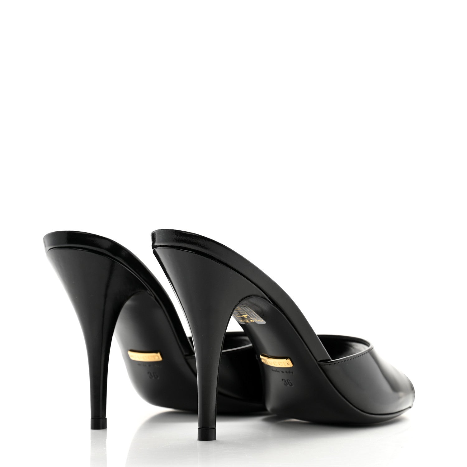 Gucci Polished Calfskin Scarlet Mid Heel Slide Sandals 36 Black 4 of 10