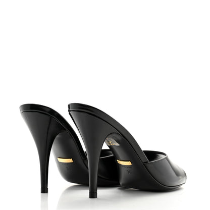 Gucci Polished Calfskin Scarlet Mid Heel Slide Sandals 36 Black 4 of 10