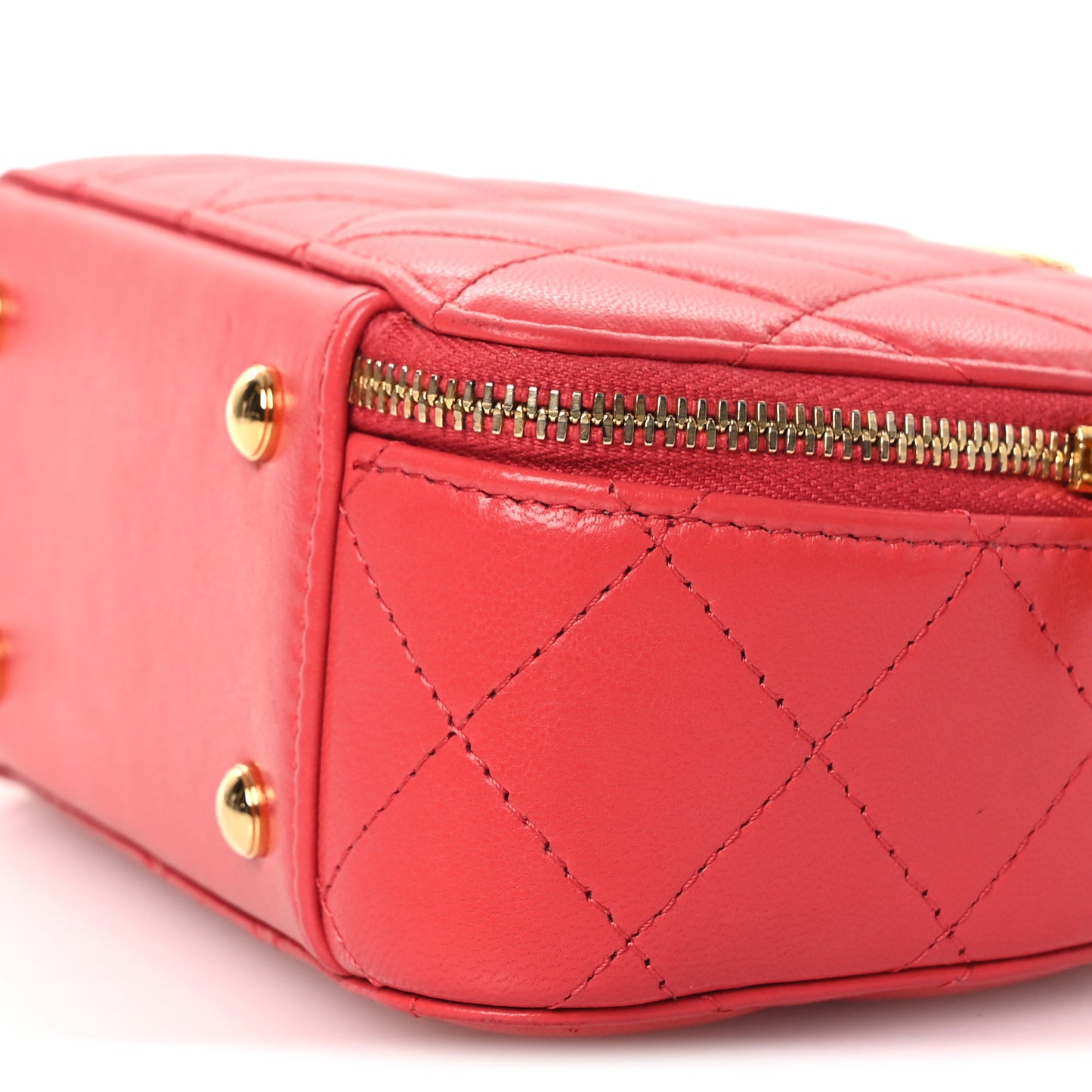 Lambskin Quilted Small Chic Riviera Top Handle Vanity Case Red