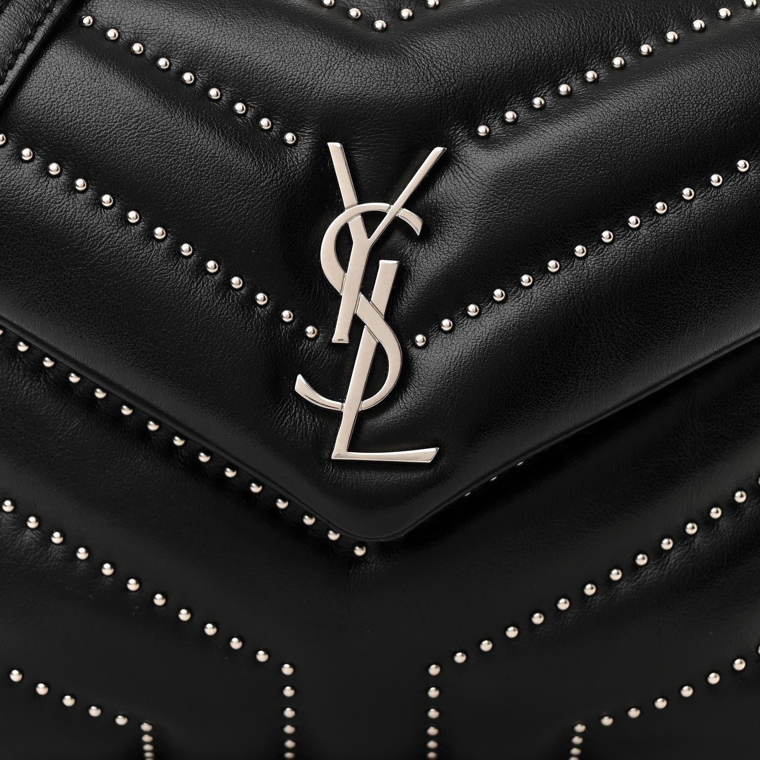 Saint Laurent Calfskin Y Quilted Studded Monogram Toy Loulou Crossbody Bag Black 8 of 10