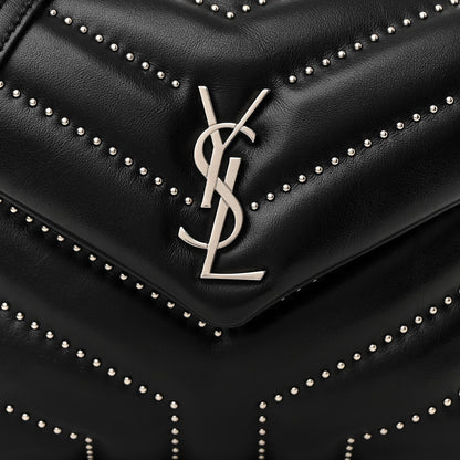 Saint Laurent Calfskin Y Quilted Studded Monogram Toy Loulou Crossbody Bag Black 8 of 10