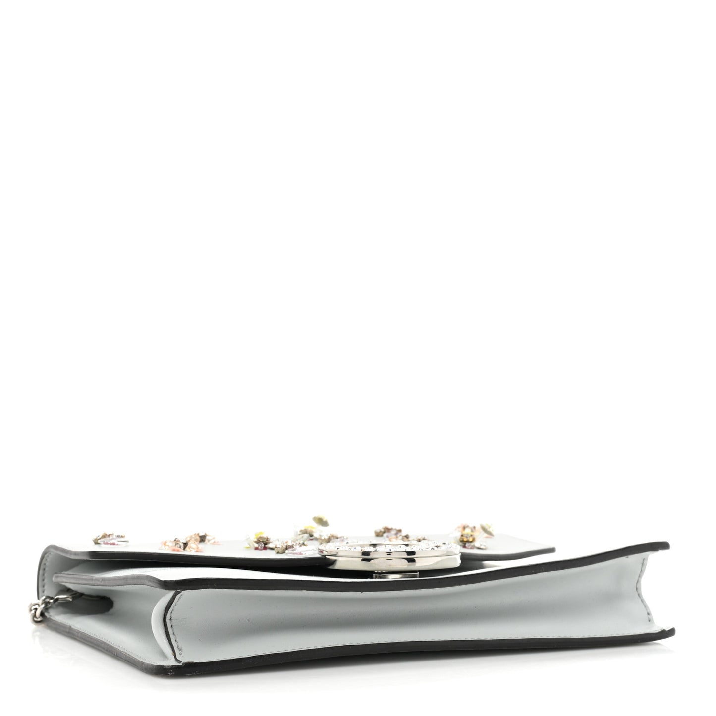 Vitello Liberty Crystal Embellished F is Fendi Medium Envelope Wallet on Chain Grigio Perla