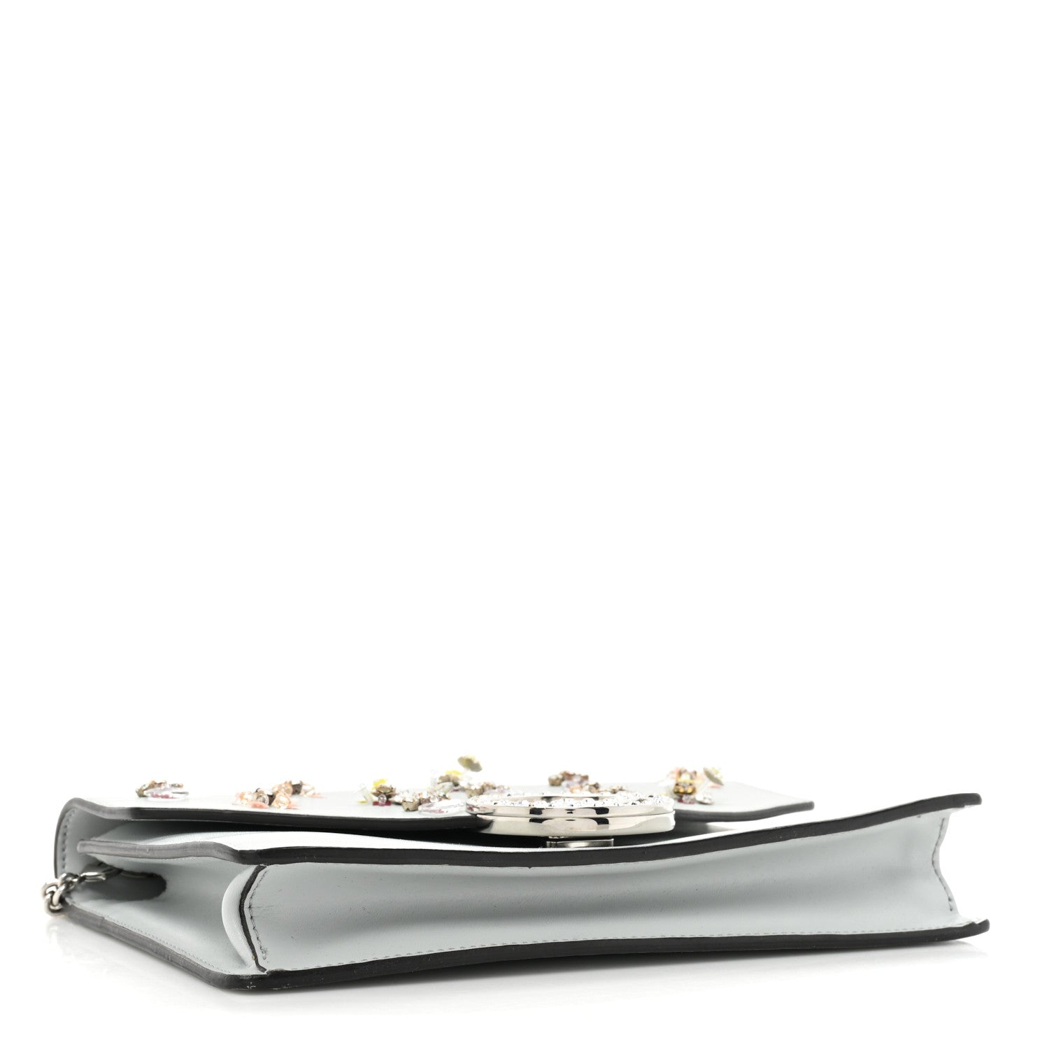 Fendi Vitello Liberty Crystal Embellished F is Fendi Medium Envelope Wallet on Chain Grigio Perla 4 of 14