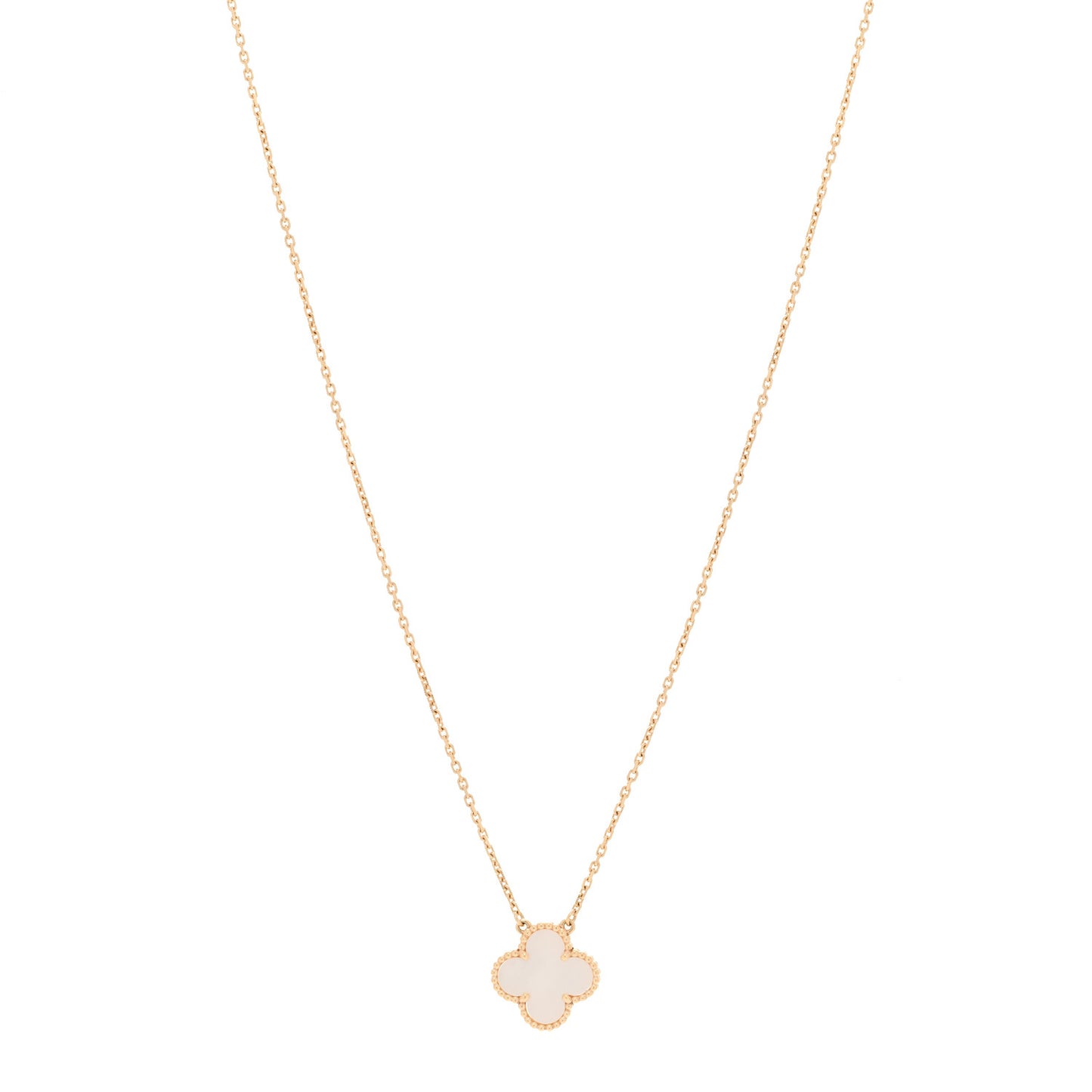 18K Yellow Gold Mother of Pearl Vintage Alhambra Pendant Necklace