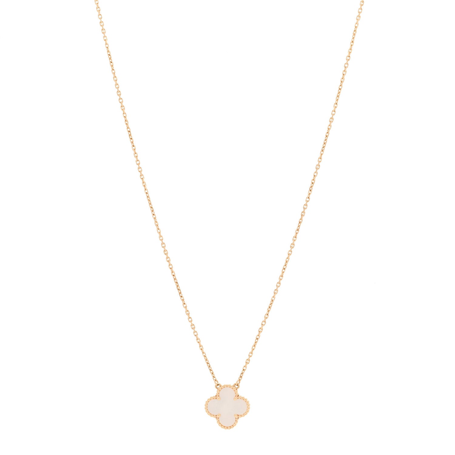 Van Cleef & Arpels 18K Yellow Gold Mother of Pearl Vintage Alhambra Pendant Necklace 1 of 6