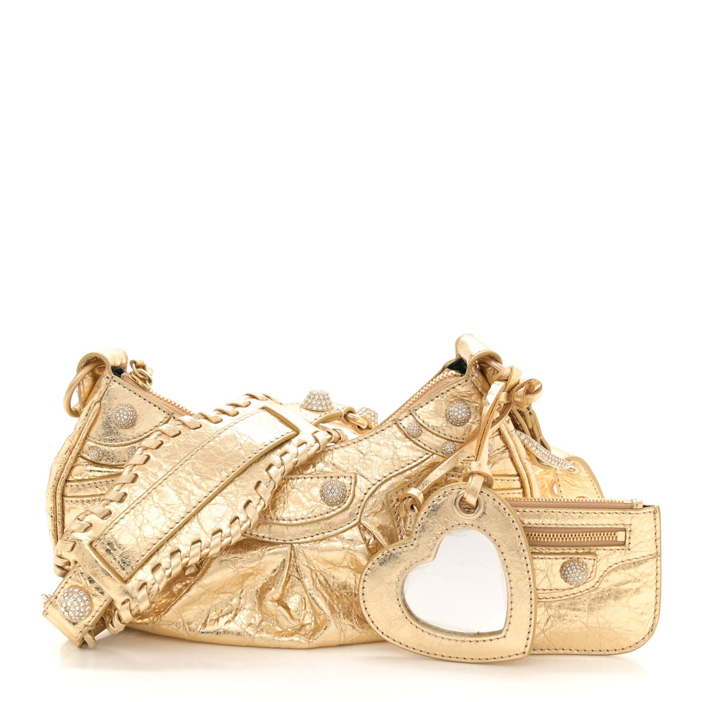 Metallic Agneau Arena Crystal Le Cagole Shoulder Bag XS Light Gold