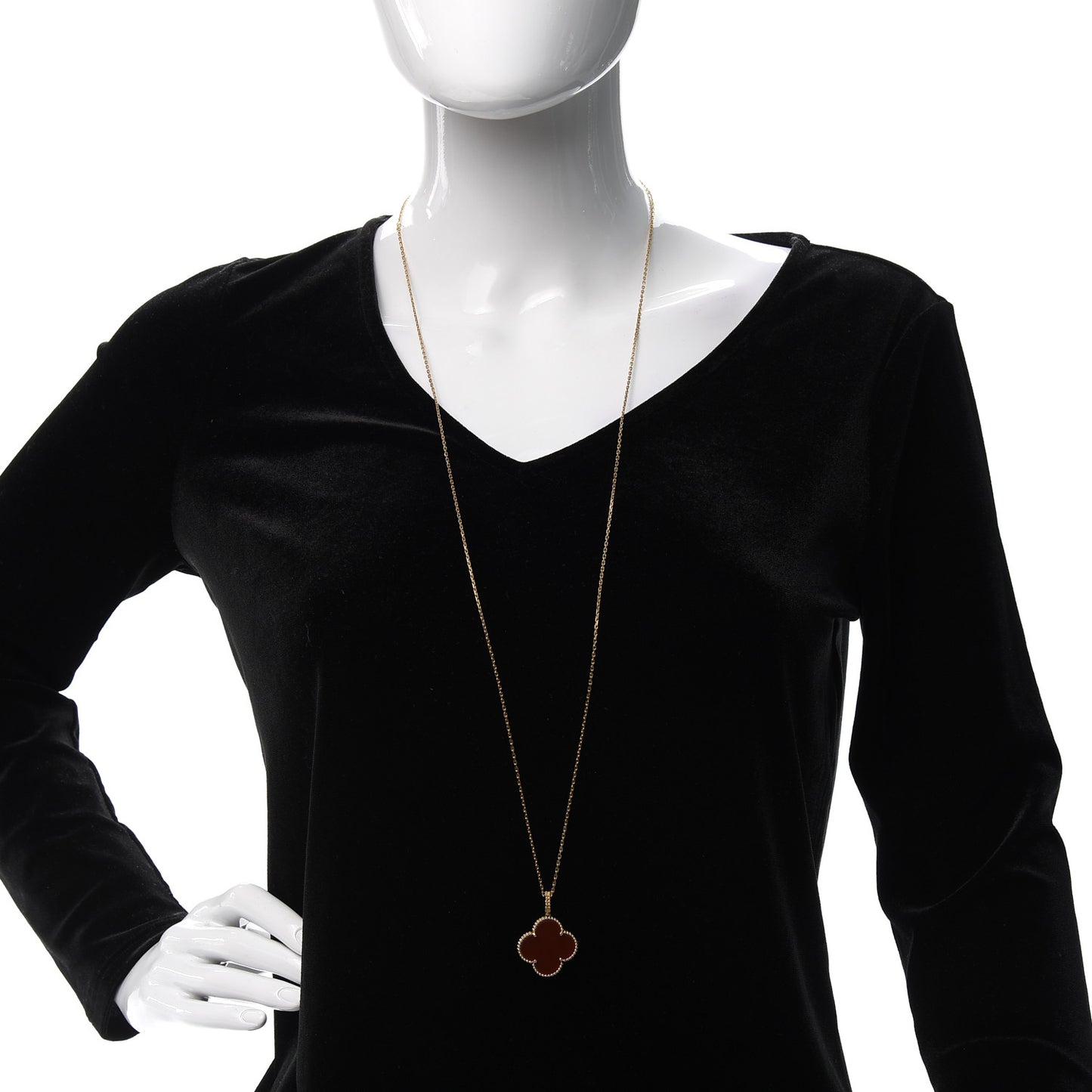 18K Yellow Gold Carnelian Magic Alhambra Long Necklace