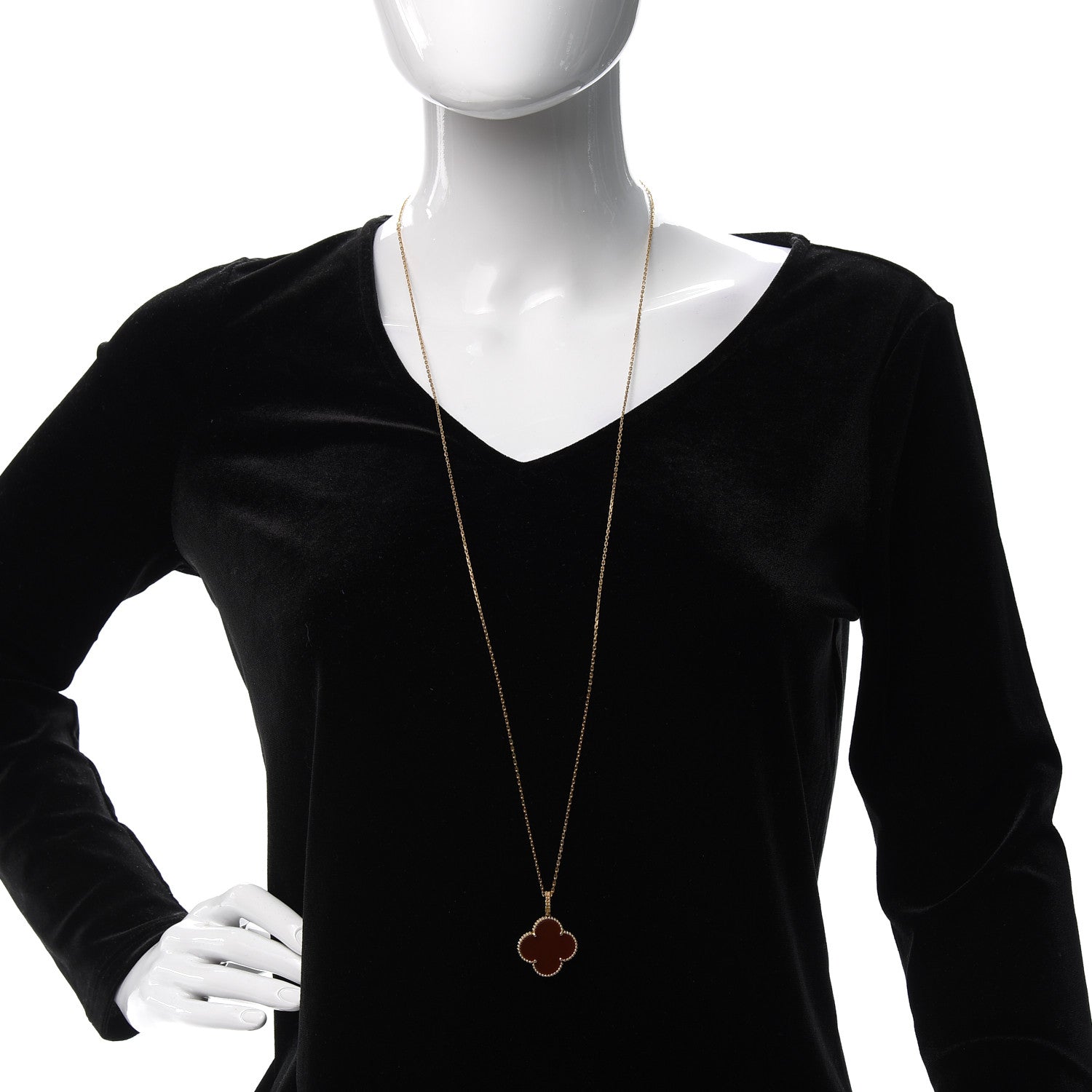 Van Cleef & Arpels 18K Yellow Gold Carnelian Magic Alhambra Long Necklace 2 of 6