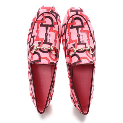 Gucci Betis Glamour Canvas Horsebit Print Womens Jordaan Loafers 36 Pink Rosso Ancora 2 of 10