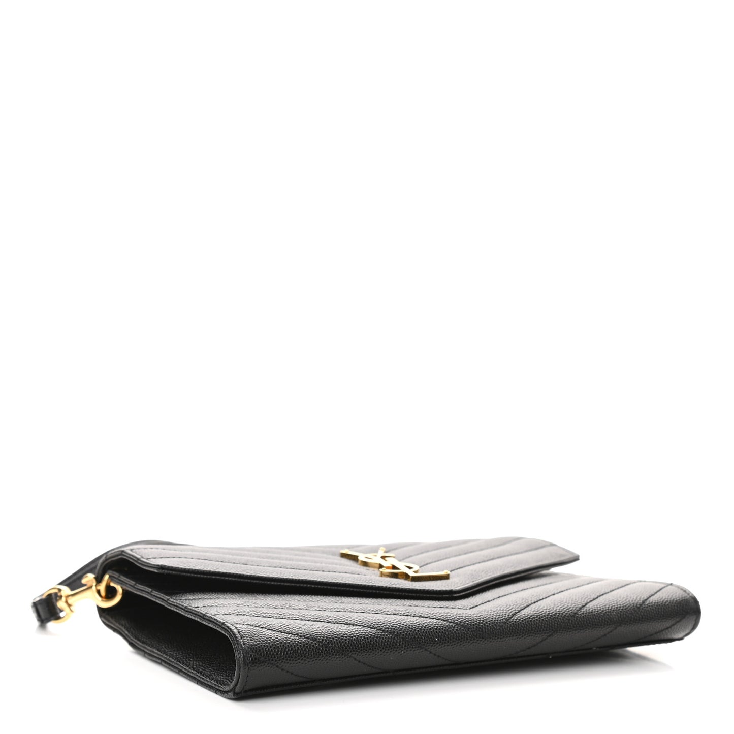 Grain De Poudre Matelasse Chevron Monogram Envelope Clutch Black