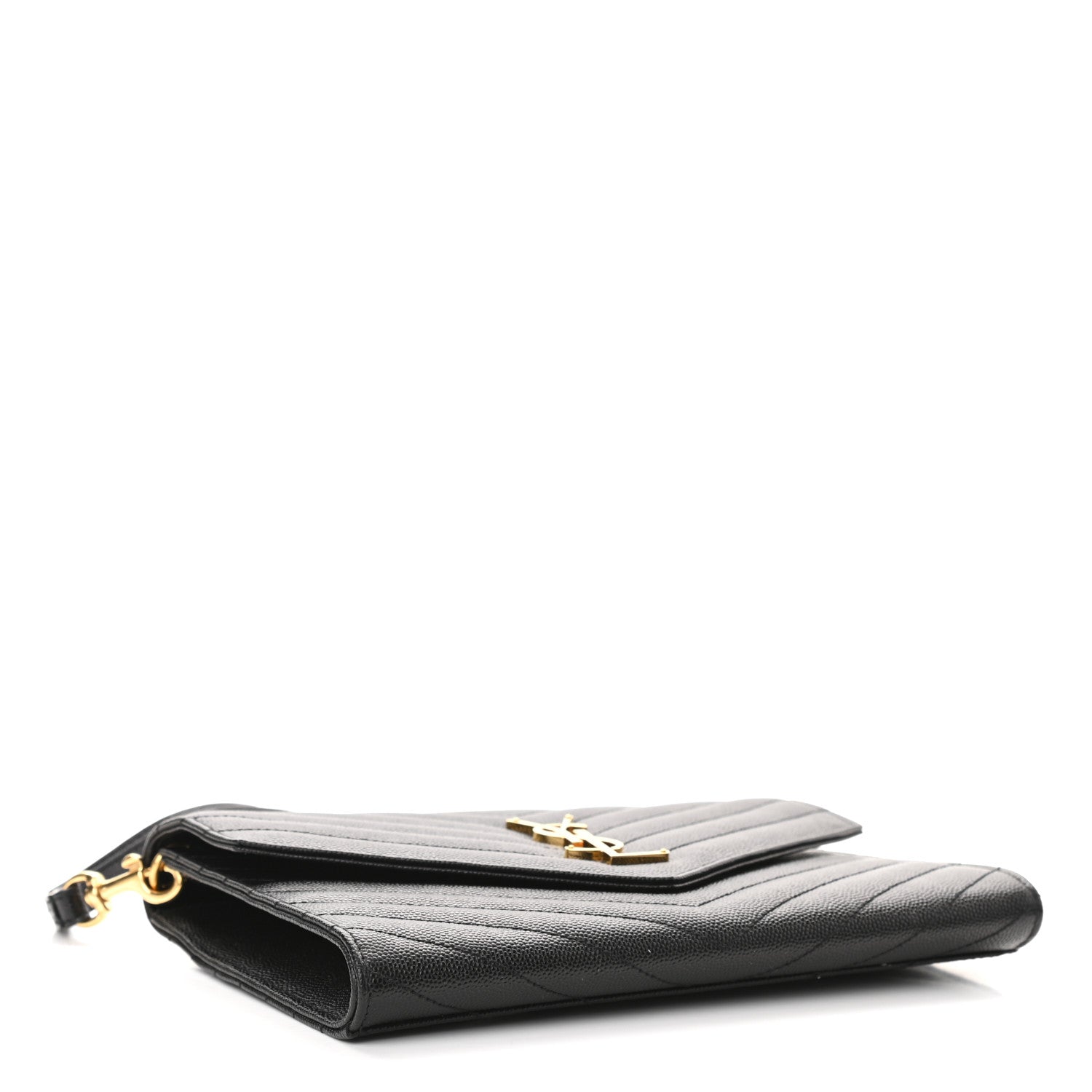 Saint Laurent Grain De Poudre Matelasse Chevron Monogram Envelope Clutch Black 4 of 11