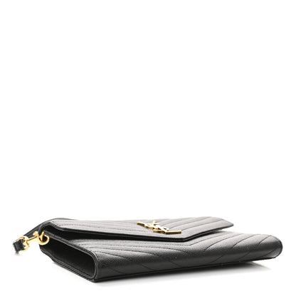 Saint Laurent Grain De Poudre Matelasse Chevron Monogram Envelope Clutch Black 4 of 11