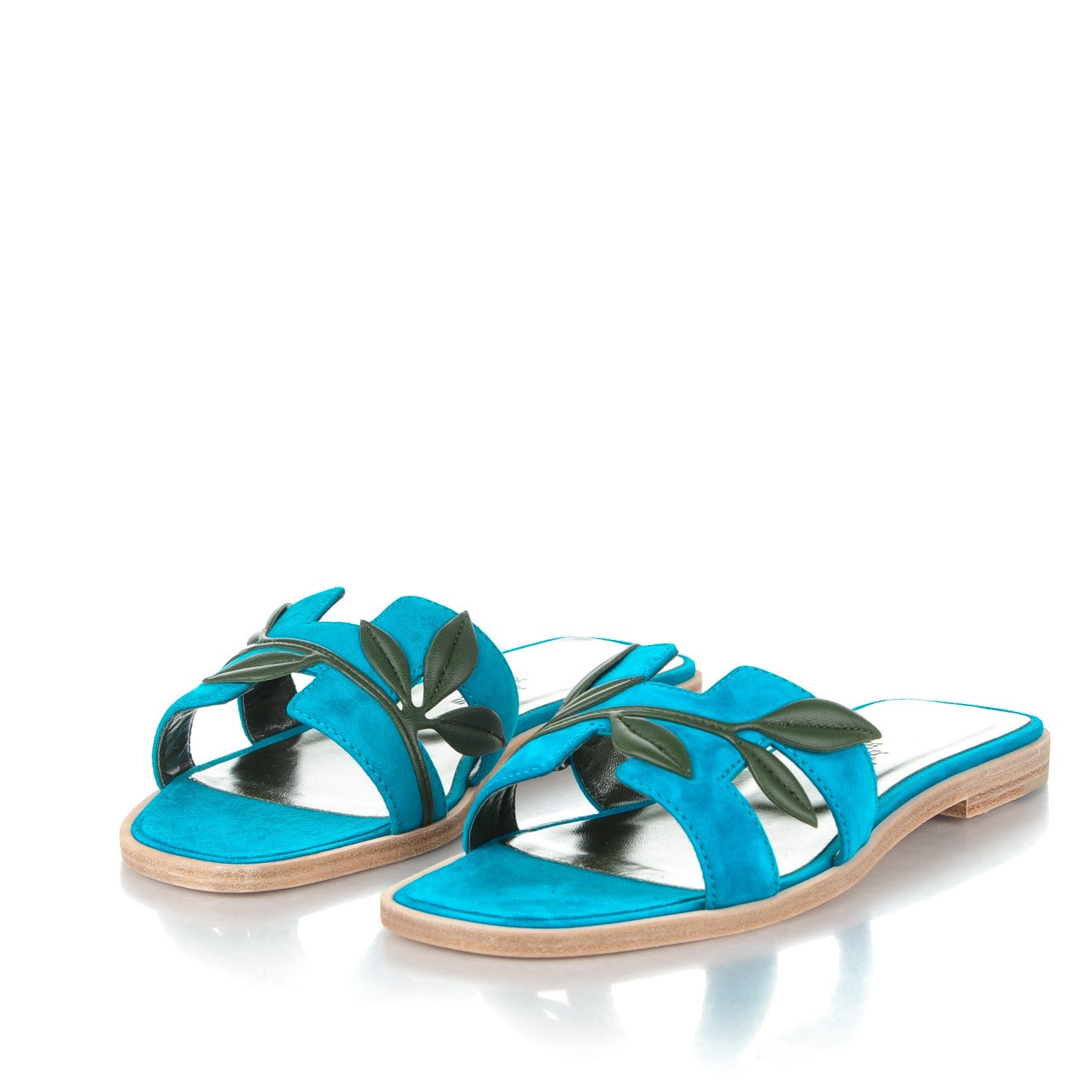 Hermes Suede Goatskin Nappa Oran Laurier Sandals 35 Bleu Thalassa Khaki 3 of 7