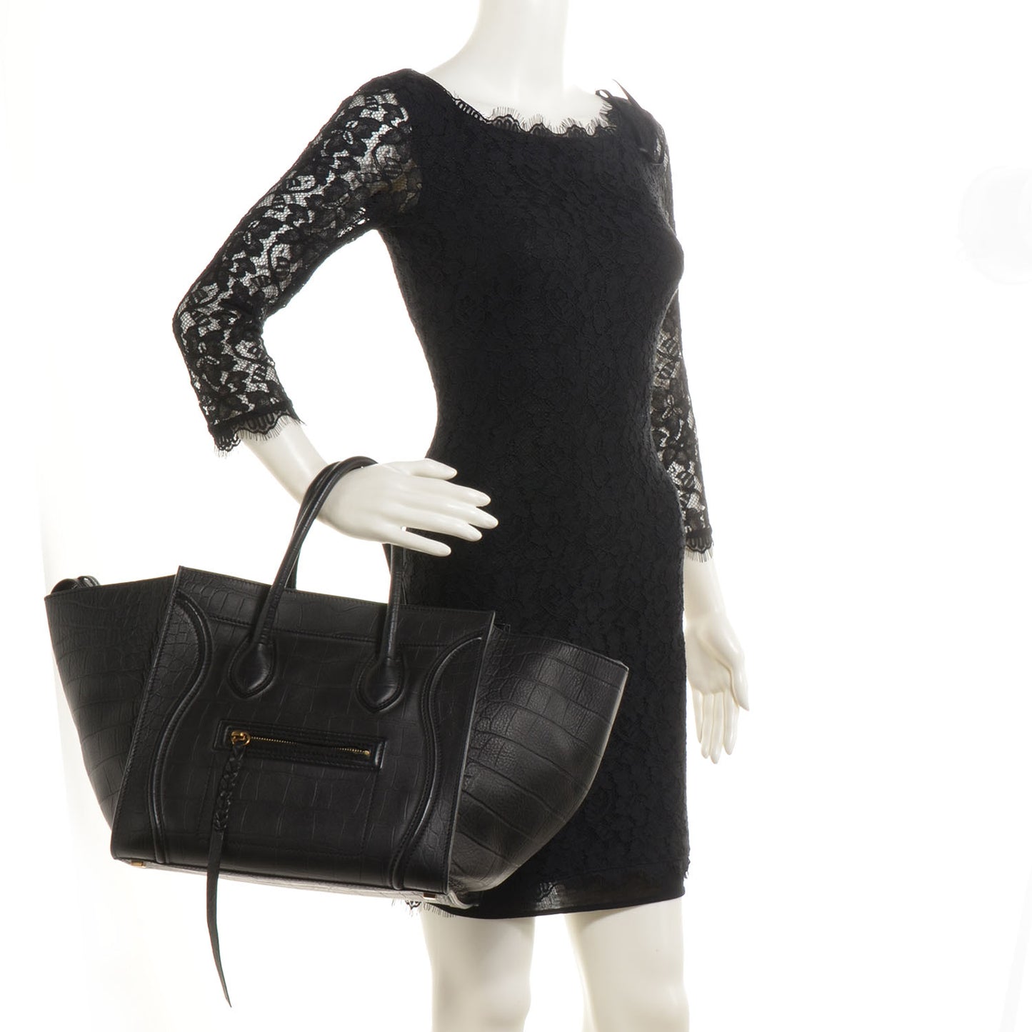 Crocodile Embossed Small Phantom Luggage Black