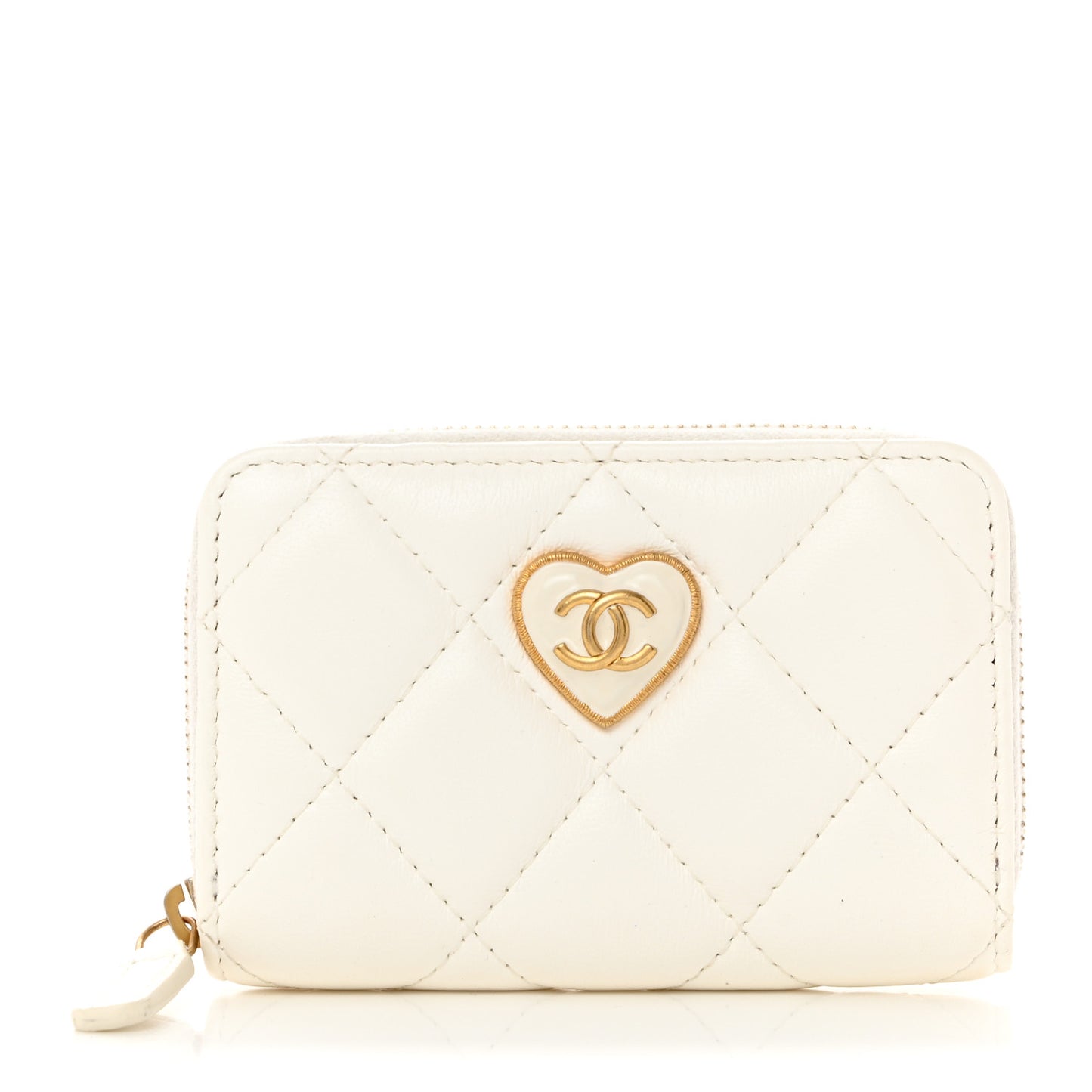 Lambskin Plexiglass Quilted Coco Love Zip Coin Purse White