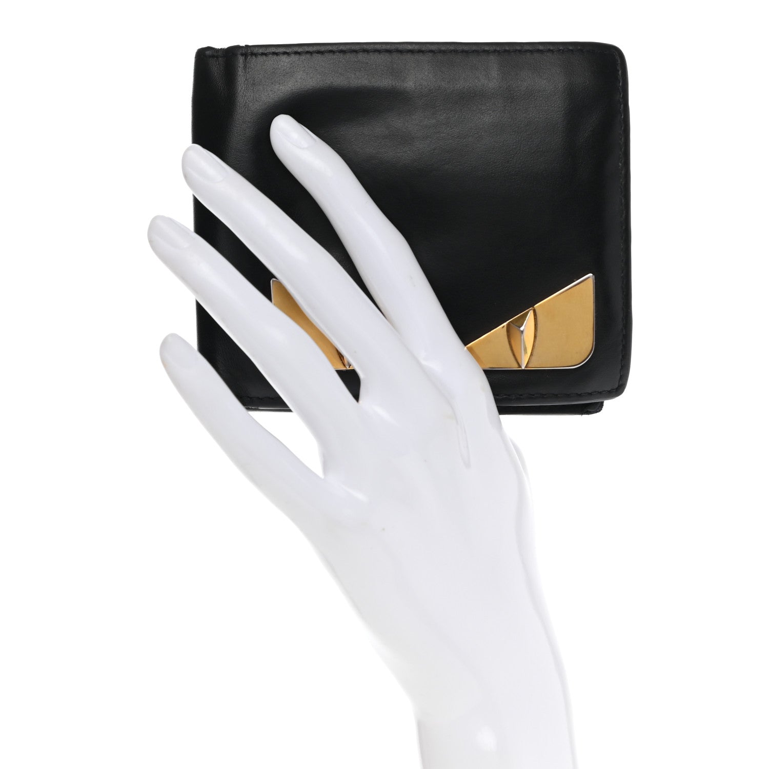 Fendi Vitello Century Metal Monster Eyes Bi-Fold Wallet Black 2 of 17