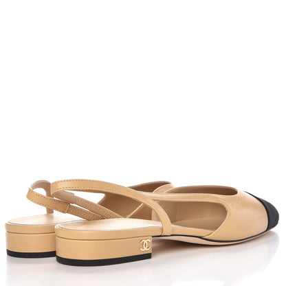 Chanel Lambskin Grosgrain Cap Toe CC Slingback Sandals 36 Beige Black 4 of 8