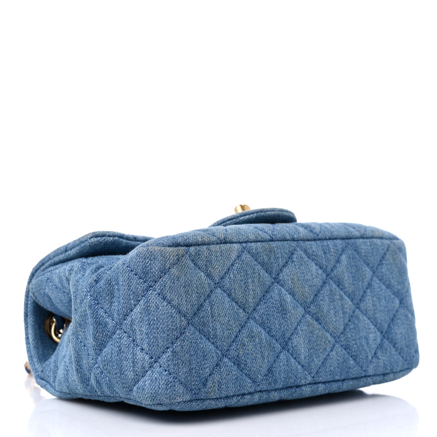 Denim Quilted Mini Pearl Crush Flap Blue