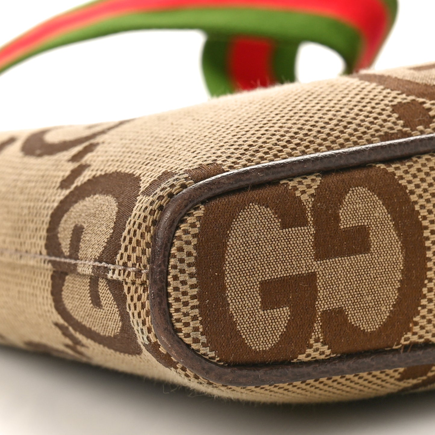 Monogram Jumbo GG Textured Dollar Calfskin Web Wristlet Messenger Bag Camel Ebony New Acero