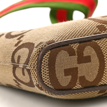 Gucci Monogram Jumbo GG Textured Dollar Calfskin Web Wristlet Messenger Bag Camel Ebony New Acero 9 of 11