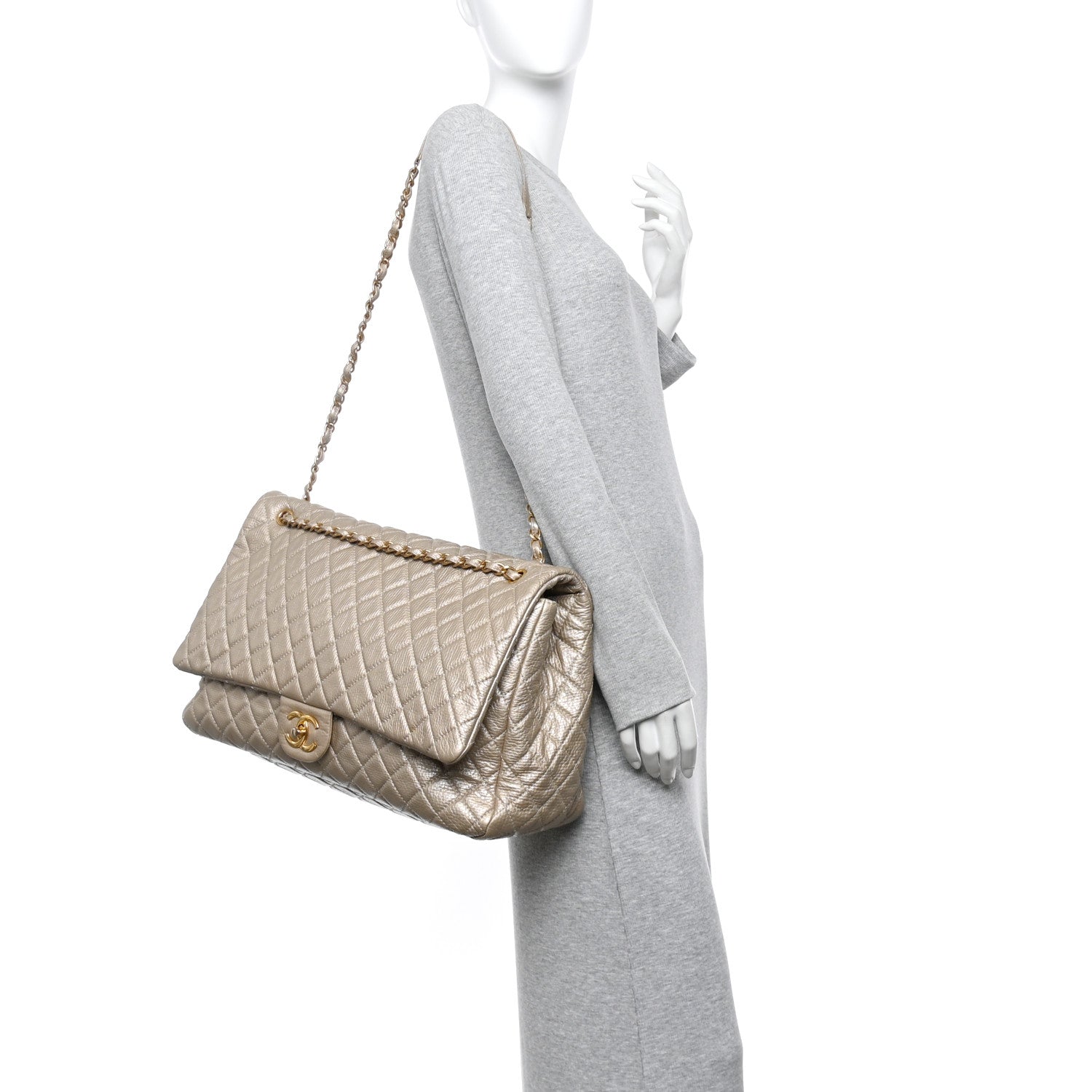 Chanel Metallic Calfskin Quilted Small XXL Travel Flap Bag Gold 2 of 10