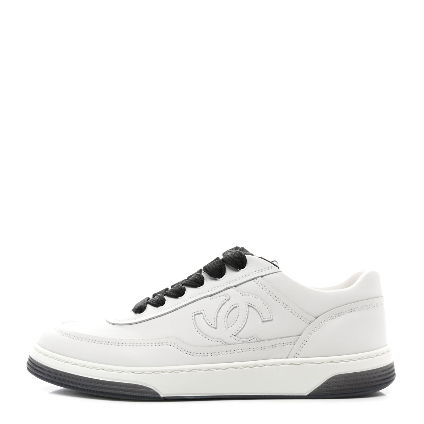 Calfskin CC Womens Sneakers 38.5 White Black