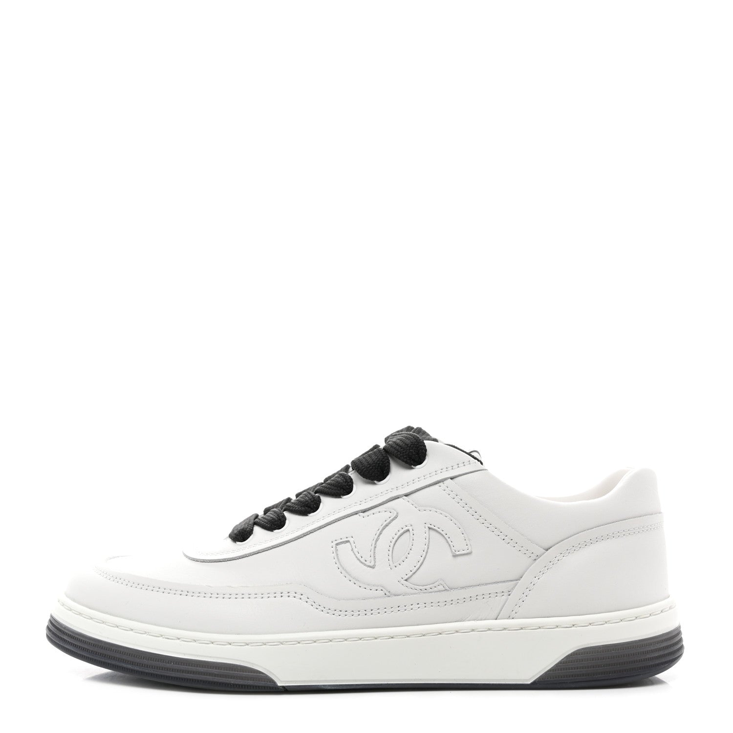 Chanel Calfskin CC Womens Sneakers 38.5 White Black 1 of 8