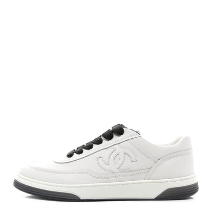 Chanel Calfskin CC Womens Sneakers 38.5 White Black 1 of 8