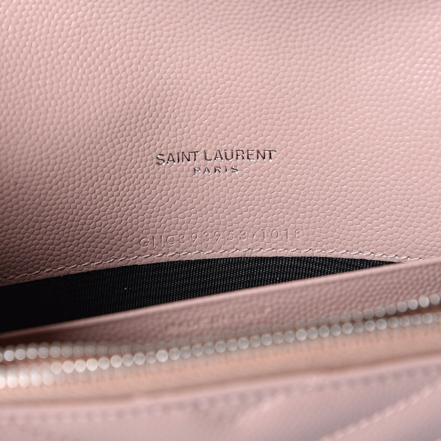 Saint Laurent Grain De Poudre Matelasse Chevron Monogram Envelope Chain Wallet Pale Pink 5 of 9