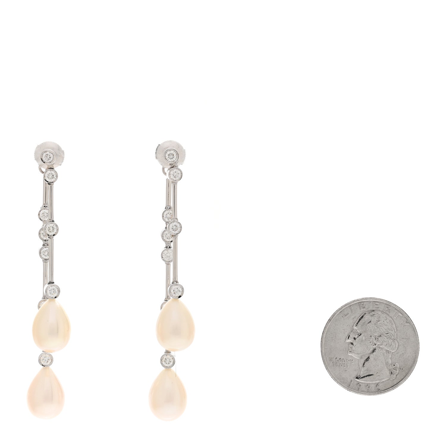 Chanel 18K White Gold Diamond Pearl Drop Earrings 2 of 5