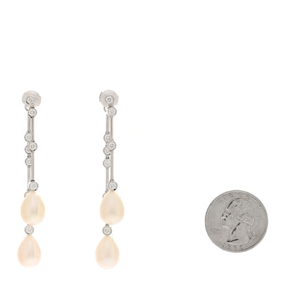 Chanel 18K White Gold Diamond Pearl Drop Earrings 2 of 5
