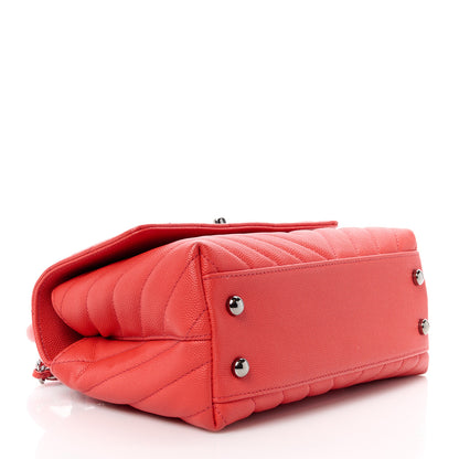 Chanel Caviar Chevron Quilted Mini Coco Handle Flap Red 4 of 14