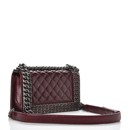 Chanel Glazed Calfskin Quilted Small Boy Chained Flap Burgundy 3 of 8