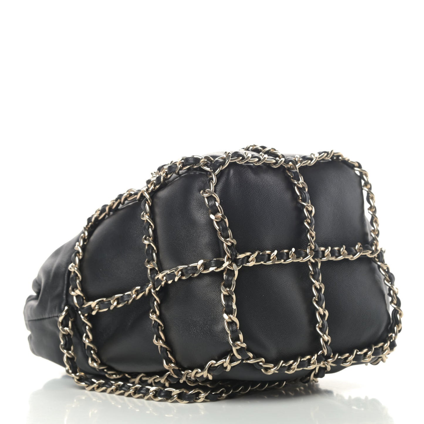 Lambskin Bucket Chain Drawstring Bag Black