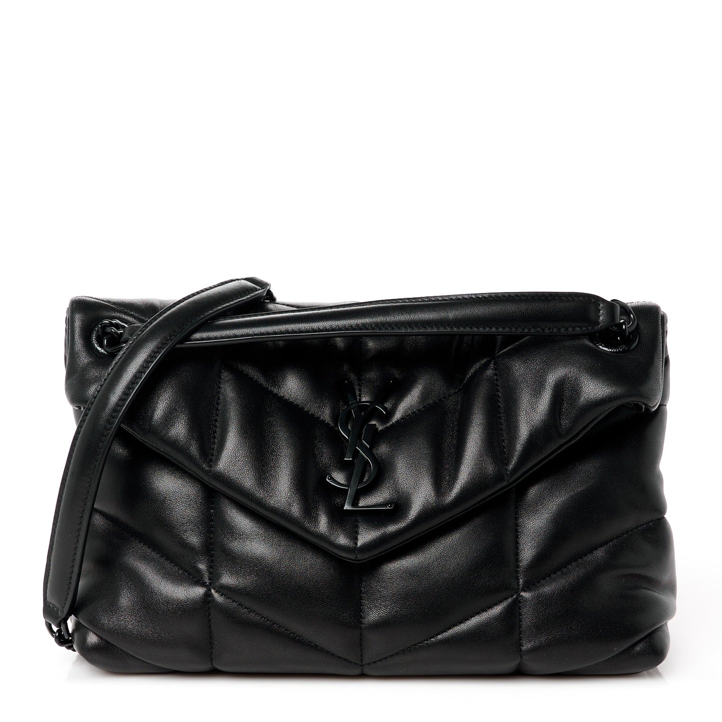 Lambskin Quilted Monogram Monochrome Small Loulou Puffer Chain Satchel Black