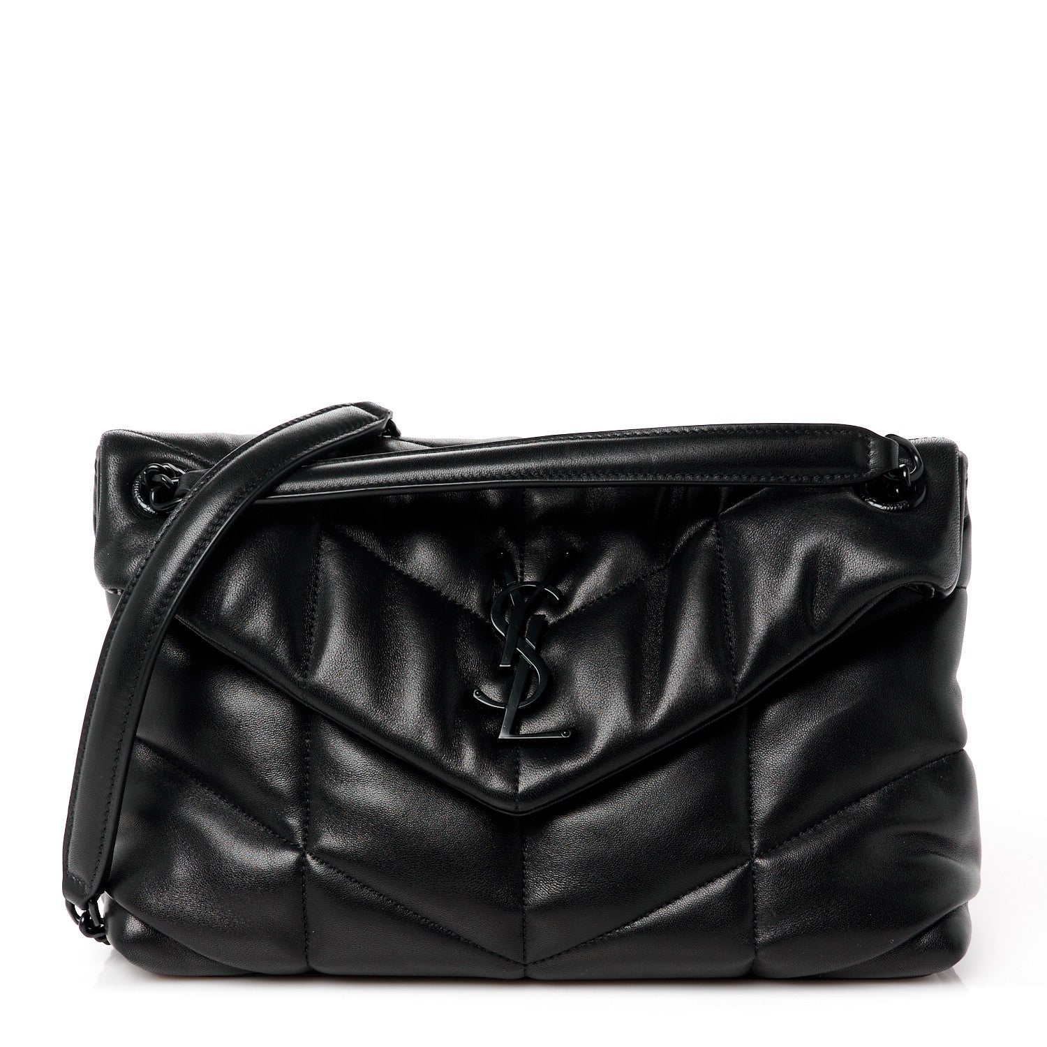 Saint Laurent Lambskin Quilted Monogram Monochrome Small Loulou Puffer Chain Satchel Black 1 of 11
