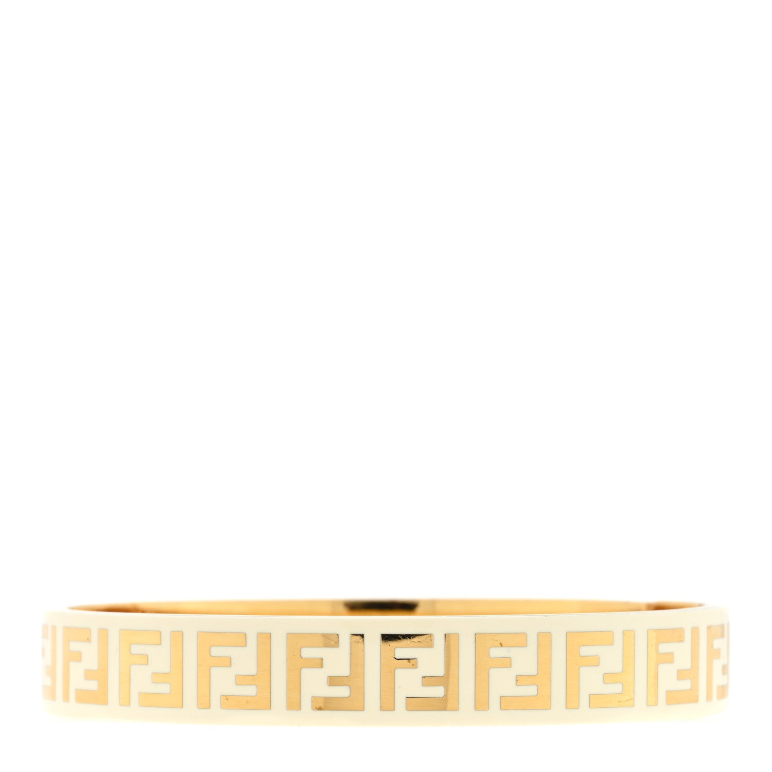 Fendi Brass Enamel FF Bracelet M White Gold 1 of 3